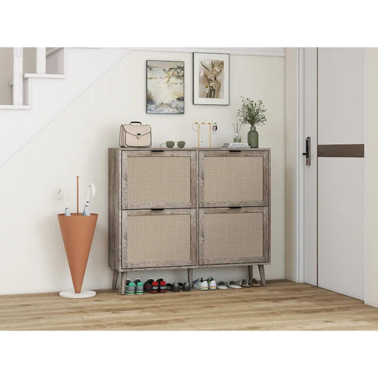 4 Door Shoe Rack, Freestanding Modern Shoe Storage Cabinet, for Entryway