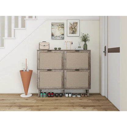 4 Door Shoe Rack, Freestanding Modern Shoe Storage Cabinet, for Entryway
