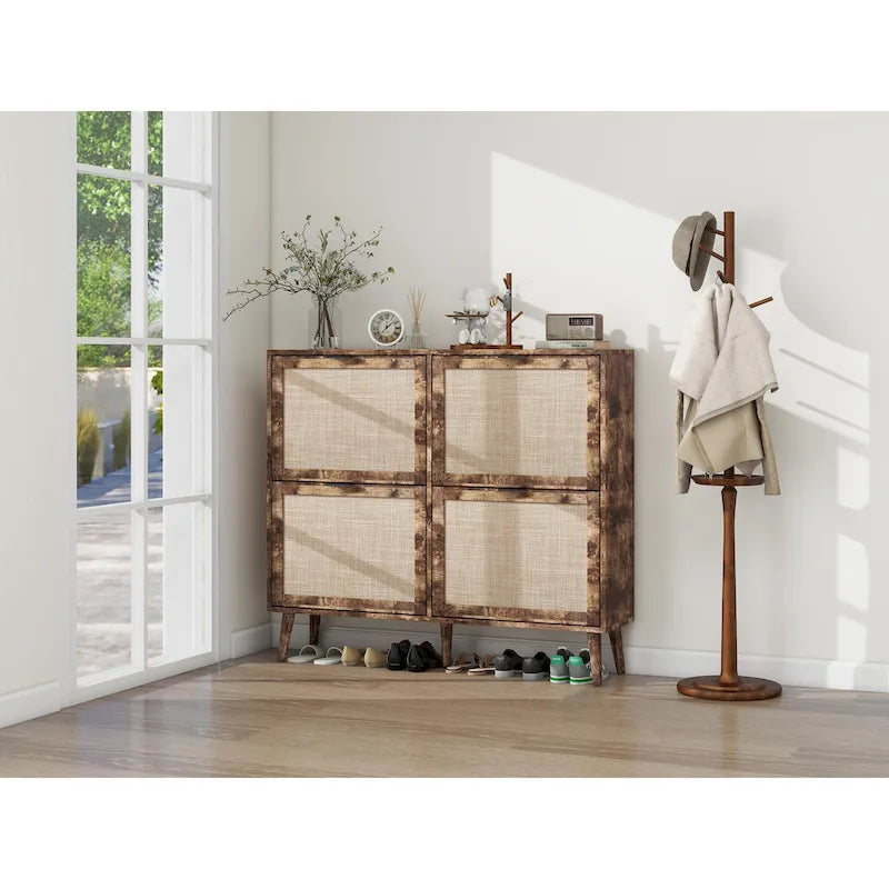 4 Door Shoe Rack, Freestanding Modern Shoe Storage Cabinet, for Entryway