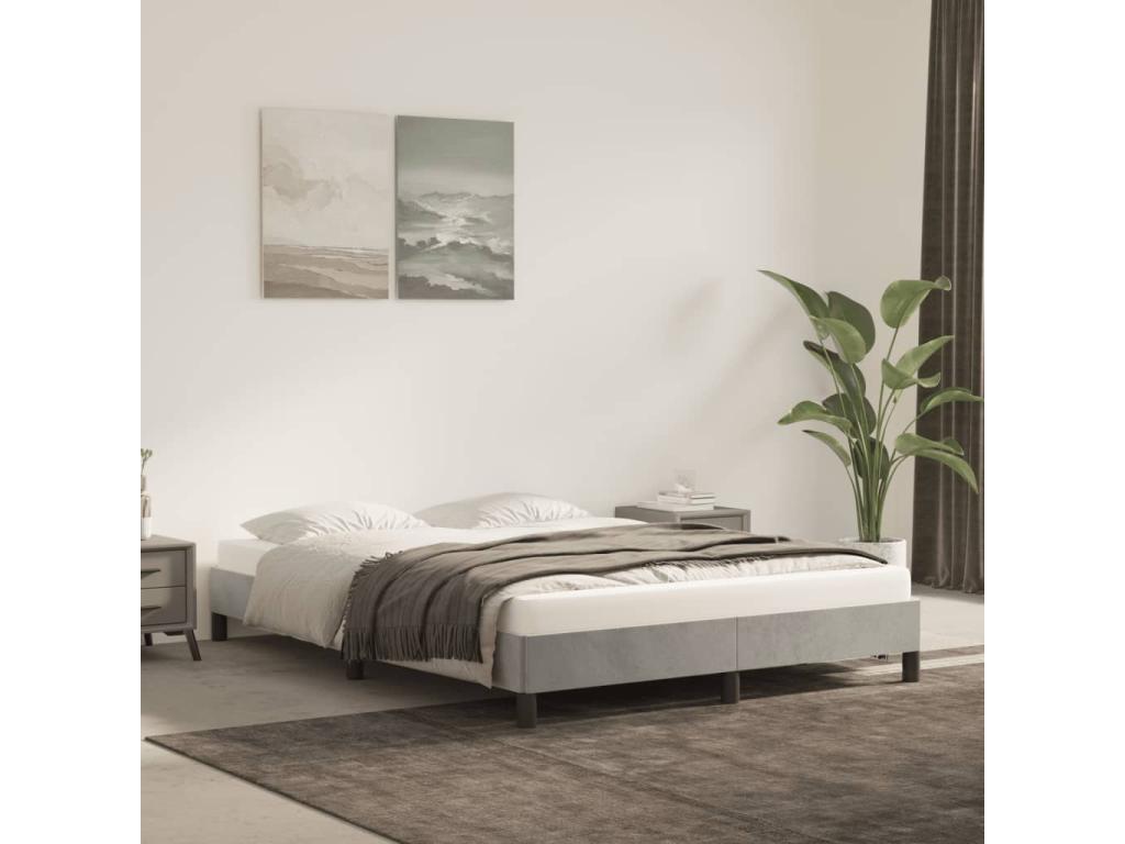Gray Velvet Bed Frame, 140 x 200 cm