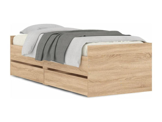 Brown Oak Wood Bed Frame, 75 x 190 cm