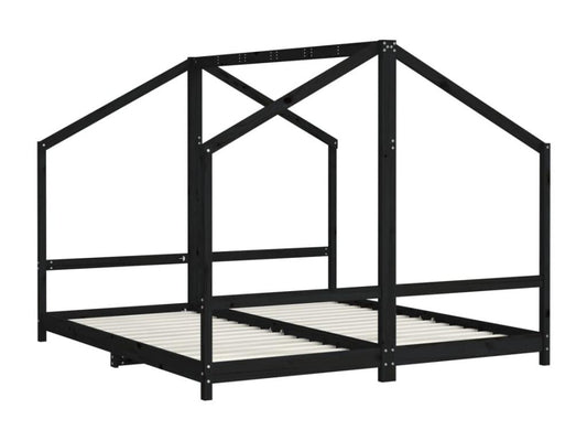 Black Pine Wood Bed Frame, 2 x 90 x 200 cm