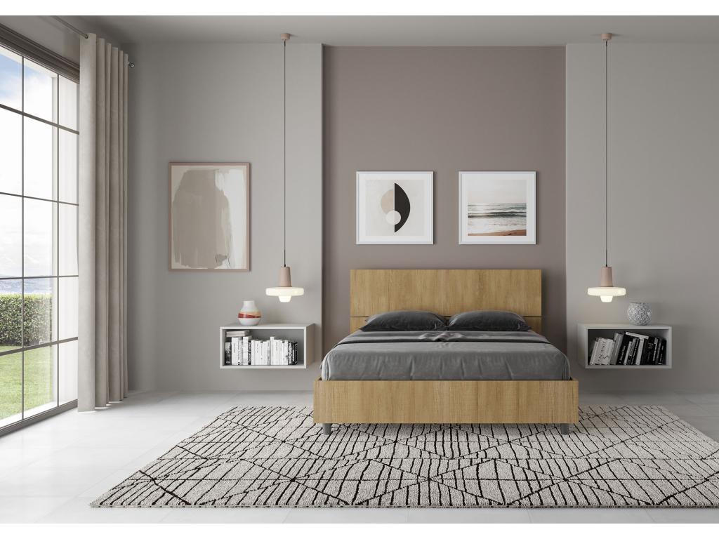 Brown Oak Wood Bed, 140 x 190 cm