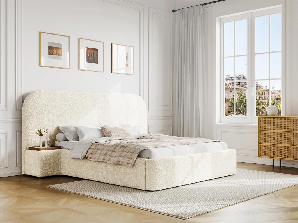 White Boucle Fabric Bed, 180 x 200 cm