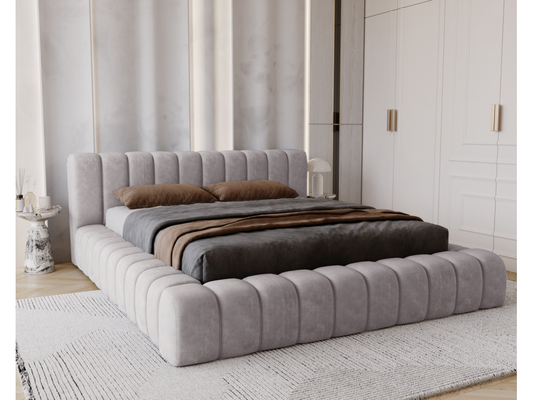 Gray Velvet Bed, 160 x 200 cm