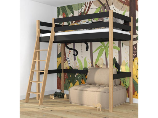 Black Oak Wood Bed, 90 x 180 cm