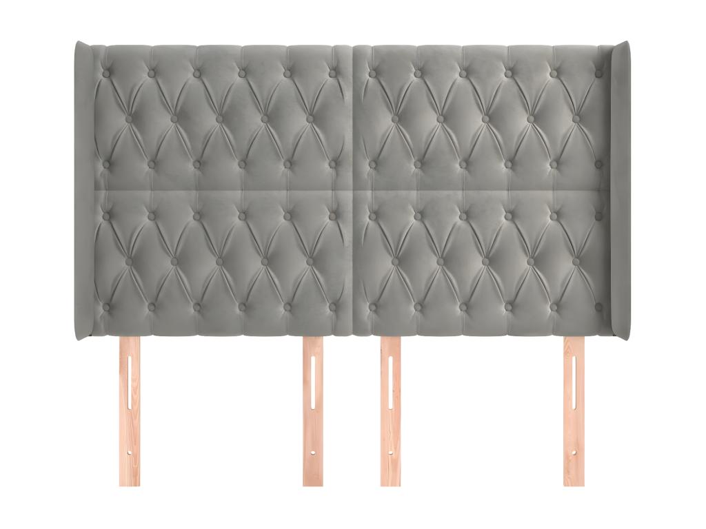 Gray Velvet Bed, 163 x 16 x 118 cm