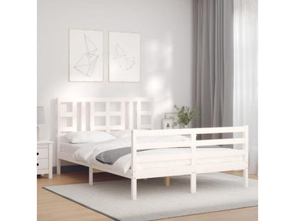 White Solid Wood Bed Frame, 140 x 190 cm