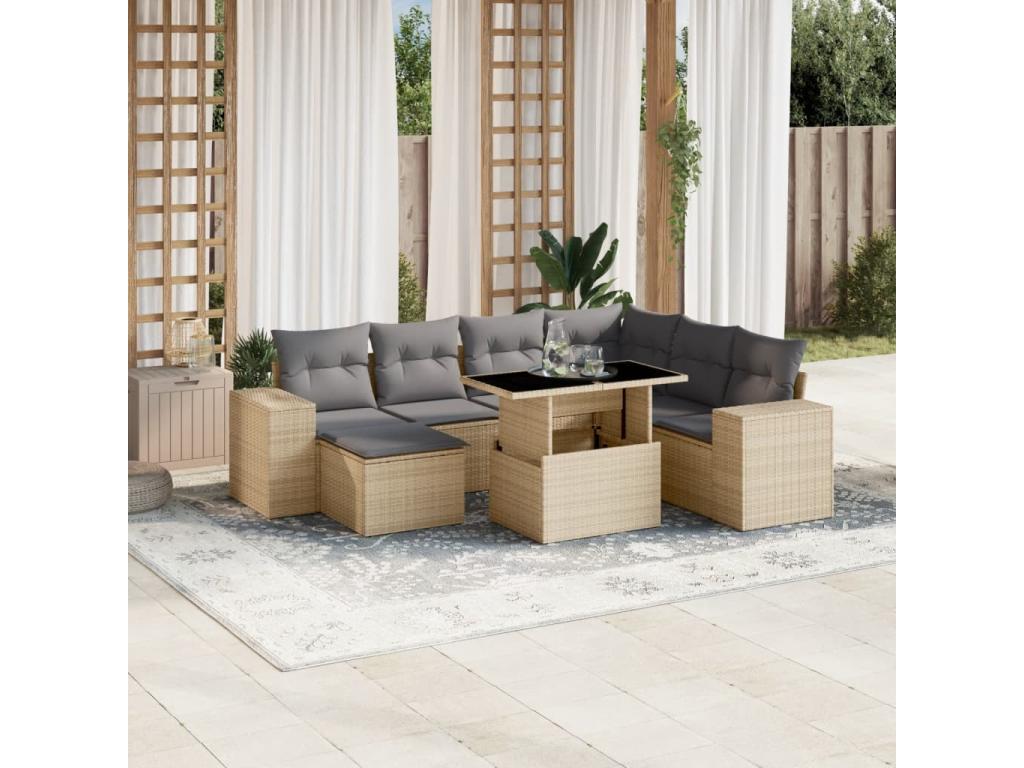 Beige Woven Resin Wicker Outdoor Furniture Set - dlz1766461681050