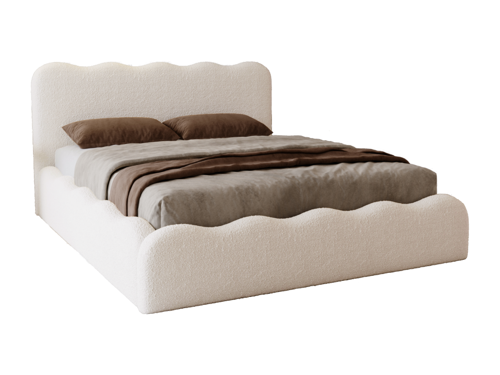 Beige Boucle Fabric Bed, 140 x 200 cm
