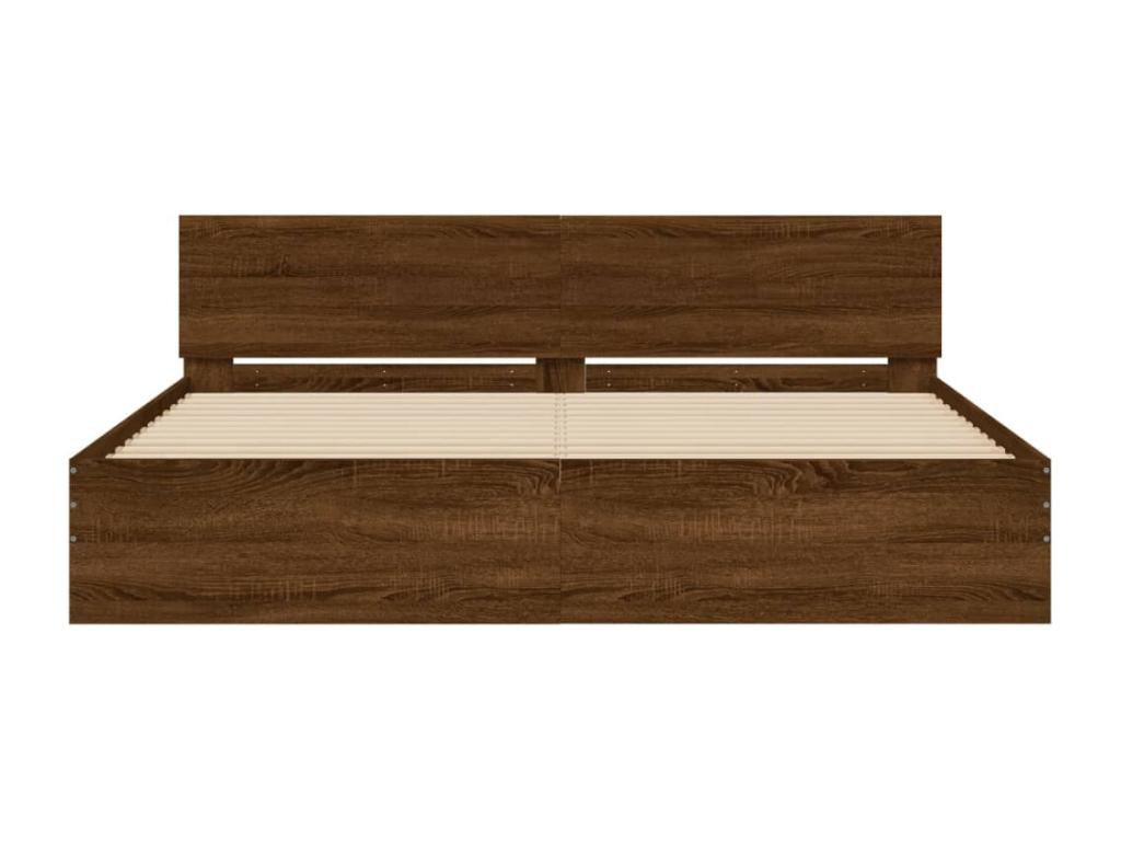 Brown Oak Wood Bed Frame, 160 x 200 cm
