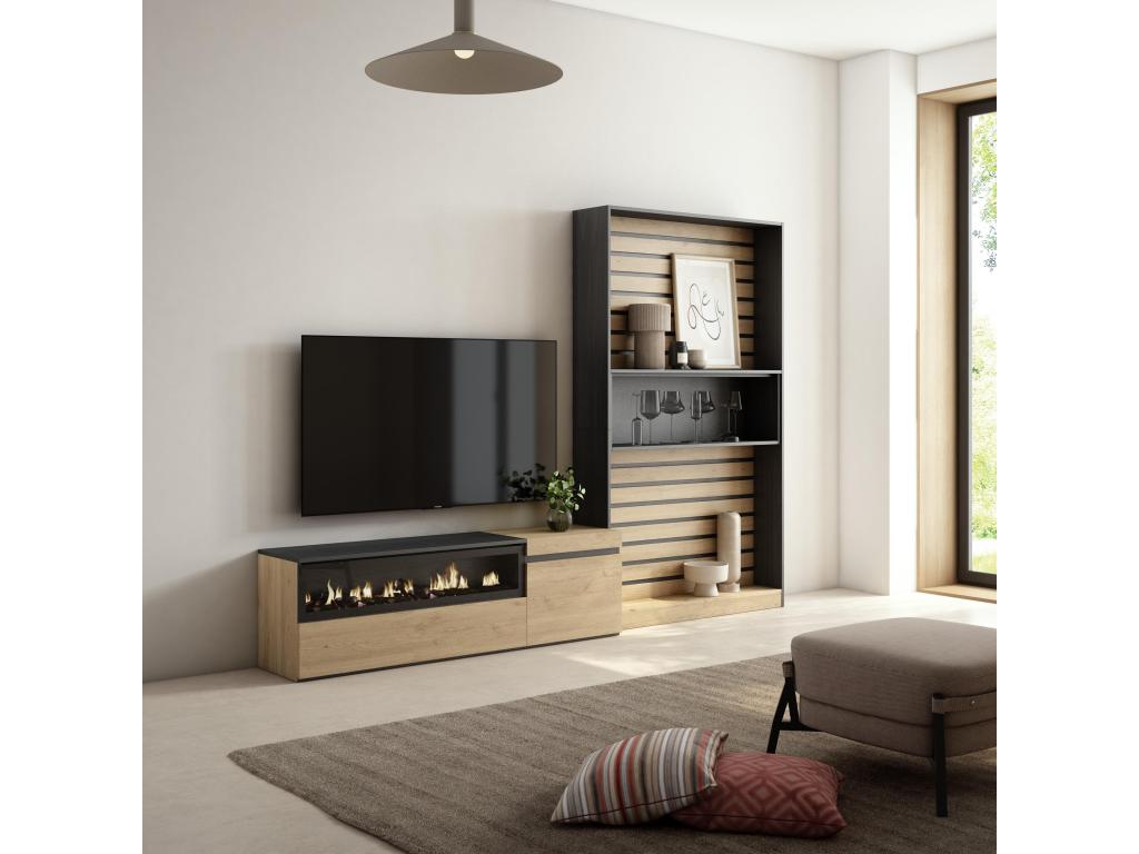 Natural Oak Wood TV Stand, 260 x 186 x 35 cm
